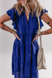 Bluing Ruffled Short Sleeve Collared V Neck Tiered Midi Dress