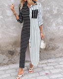 Striped Colorblock Long Sleeve Shirt Dress