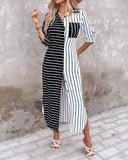 Striped Colorblock Long Sleeve Shirt Dress