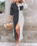 Striped Colorblock Long Sleeve Shirt Dress