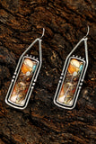 Silvery Retro Rectangle Stone Inlay Dangle Earrings