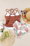 Mineral Red Drawstring Tummy Control Mix-and-match 2pcs Tankini Swimsuit