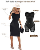 BUILT IN SHAPEWEAR Short Sleeve Square Neck Slim Fit Midi Dress