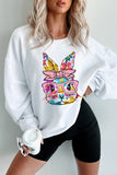 White Floral Rabbit with Glasses Graphic Corded Easter Sweatshirt