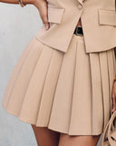 Women's Solid Color Suit Vest With Matching Pleated Skirt Set Office & Party Wear Set