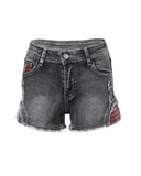 Star Embroidery Raw Hem Denim Shorts