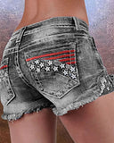 Star Embroidery Raw Hem Denim Shorts