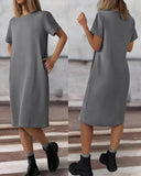 Pocket Design Waffle Knit Casual Dress