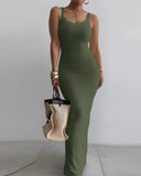 Spaghetti Strap U Neck Casual Maxi Dresses Slim Fit Cami Dress Party Club Bodycon Dress