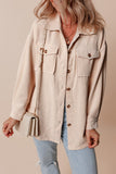 Oatmeal Corduroy Flap Pocket Button Up Shacket