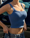2 Pieces Outfit Round Neck Spaghetti Strap Cami Top and Elastic Waist Wide Leg Pants Set Casual Ribbed Set