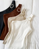 One Shoulder Goldren Decor Casual Slim Fit Ribbed Top