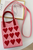 Fiery Red Heart Knitted Crossbody Phone Bag