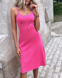 Rhinestone Beaded U Neck Knit Dress