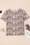 Brown Rodeo Print Round Neck Slim Fit Mesh T Shirt