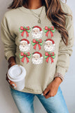 Parchment Christmas Santa Claus Bowknot Print Drop Shoulder Sweatshirt