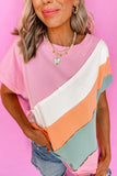 Pink Color Block Patchwork Seamed Crewneck T Shirt