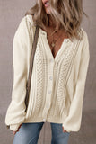 Apricot Pleated Sleeve Hollow Detail Button Sweater Cardigan