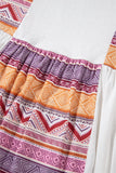 White Western Aztec Print Patchwork Ruffled Tunic Long Sleeve Babydoll Top