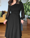 One Shoulder Long Sleeve Casual Beaded Mid Cald Dress