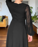 One Shoulder Long Sleeve Casual Beaded Mid Cald Dress
