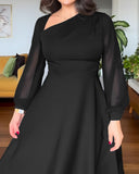 One Shoulder Long Sleeve Casual Beaded Mid Cald Dress