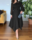 One Shoulder Long Sleeve Casual Beaded Mid Cald Dress