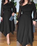One Shoulder Long Sleeve Casual Beaded Mid Cald Dress