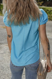 Light Blue Bubble Sleeve Solid Color Elegant T-Shirt