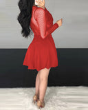 Dot Mesh Ruffles Long Sleeve Dress