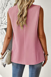 Pink Lapel Collar Suit Style Button Pocketed Vest