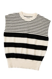 Black white Striped O Neck Sweater Vest