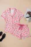 Pink Christmas Candy Cane Print Pocketed Knotted Pajama Set