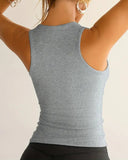 V Neck Sleeveless Knit Tank Casual High Strechy Slim Fit Top