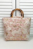 Light Pink Flower Canvas Tote Bag with Bamboo Handle