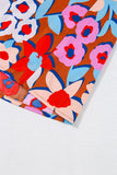 Brown Flower Print Self Tie Frilled Collar Puff Sleeve Blouse