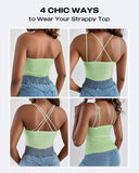 Spaghetti Strap Built in Bra Slim Fit Tank Top Sexy Back Criss Cross Workout Camisole Tops