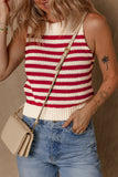 Red Stripe Textured Knit Ribbed Hem Sweater Tank Top