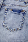 Beau Blue Pearl Studded Pockets Raw Hem Denim Shorts