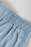 Beau Blue Washed Chambray Drawstring Elastic Waist Plus Size Shorts