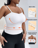 Spaghetti Strap Built in Bra Slim Fit Tank Top Sexy Back Criss Cross Workout Camisole Tops