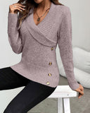 Shawl Collar Button Decor Knit Sweater