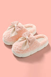 Pink Contrast Bowknot Applique Plush Winter Slippers