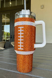 Orange Rhinestone Rugby Football Handle Vacuum Cup 40oz