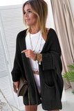 Black Oversized Fold Over Sleeve Open Front Cardigan
