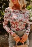 Pink Floral Printed Long Sleeve Sheath Bodysuit