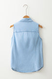 Light Blue Denim Collared Sleeveless Shirt