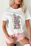 White Bowknot Checkerboard Bunny Graphic Easter T Shirt