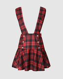 Button Design Plaid Print Suspender Skirt