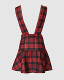 Button Design Plaid Print Suspender Skirt